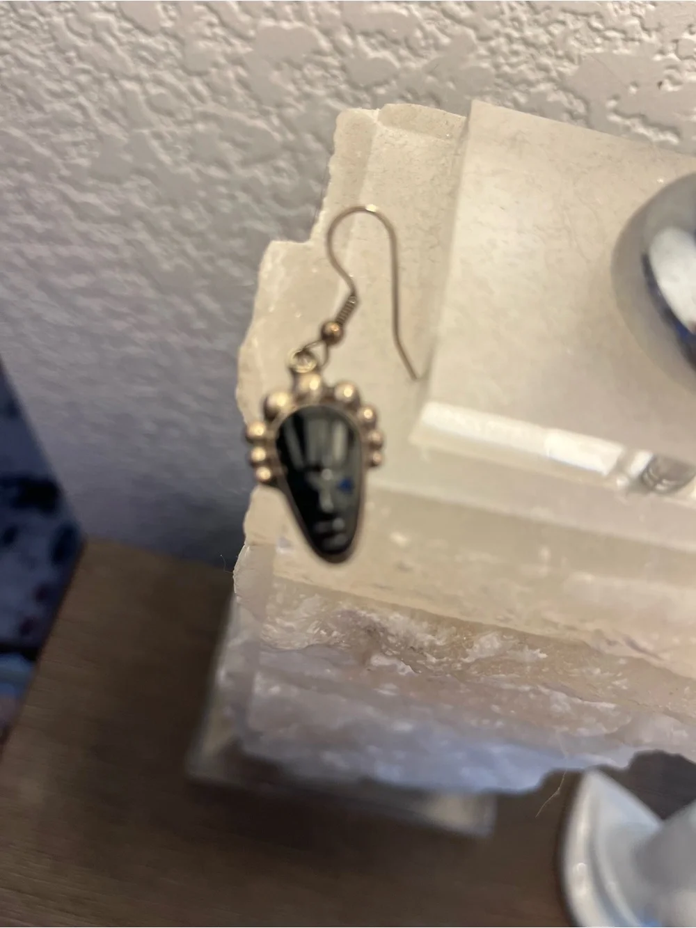 Gorgeous African American Black Carved Face Drop Earrings